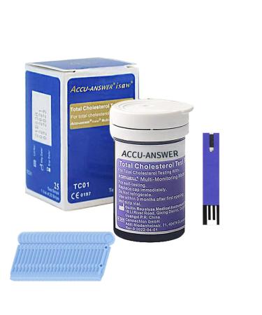 25 Test Cholesterol Test Strips for ACCU-Answer 4-in-1 Test Meter 25 Lancets Total Included. No Code Card Need Accurate and Fast Easy to Use and Read