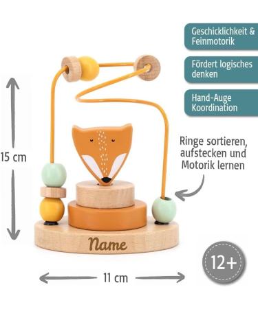 Personalized Elefantasie Mini Motor Skills Loop Game | Wooden Fox Plug-in Gift for Babies - Custom Engraving Available - Buy Online on GoSupps.com