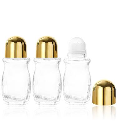 3Pcs Glass Roller Bottles with Plastic Roller Ball 50ml Refillable Roller Ball Bottles for Essential Oils Empty Rollerball Contains Leak-Proof Roll on Bottles for Cosmetics Deodorant Perfume Gold