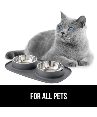 Gorilla Grip Slip Resistant Pet Bowl Set with Silicone Feeding Mat - Stainless Steel Cat and Dog Dish with Raised Edges for No Spills - 2 Cup Gray - Buy Online on GoSupps.com