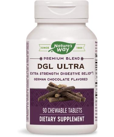 Nature's Way DGL ULTRA 10:1 Extra Strength 75 mg per serving German Chocolate Flavored 90 Chewables Pack of 2 (Packaging May Vary)