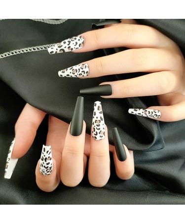 rongweiwang 1 Set French Tip Press on Nails Leopard Tiger Extension Manicure Extra Long Matte Detachable Fashion Salon Gifts - Buy Online on GoSupps.com
