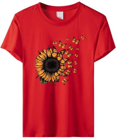 Shop Women's Monochrome Round T-Shirt - Loose Summer Tops Vintage Styles & Sports Shirts in Red & White for Ultimate Comfort - Buy Online on GoSupps.com