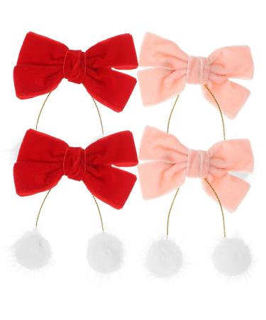 Beaupretty 2 Pairs Bow Hair Clips Furry Ball Hairpins Christmas Costume Hair Barrettes Hair Styling Tools for Girls Xmas Party Hair Accessories