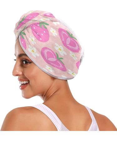 Cute Strawberry Dry Hair Cap | 2-Piece Quick Drying Towel Set with Button Headband | Super Absorbent & Soft for Ultimate Comfort | International Shipping Available - Buy Online on GoSupps.com