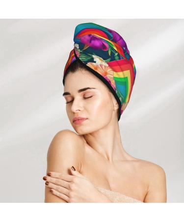 Rainbow Flowers Coral Velvet Dry Hair Cap with Buttons - Anti Frizz for Curly Long & Thick Hair - Black | International Shipping Available - Buy Online on GoSupps.com