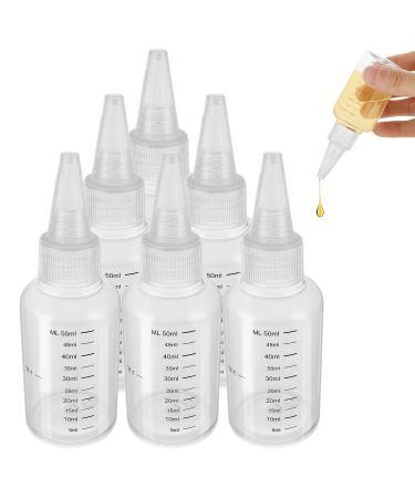 ASTER 6 Pack Hair Oil Applicator Bottle 2 Ounce Refillable Hair Dye Bottle Empty Plastic Oil Bottle for Hair with Ratio Graduated Scale Opossum Hair Oil Applicator with Twist Top Cap Transparent