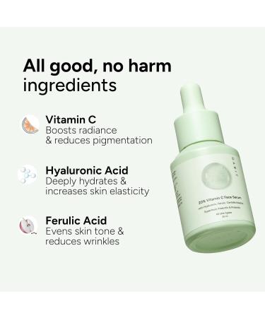 Gabit 20% Vitamin C Face Serum for Glowing Skin | Brightening Serum for Dark Spots Dull Skin Tanned Skin | Improves Wrinkles | Hyaluronic Ferulic CiCa Prebiotic Probiotic | Oil & PEG free |30 ml - Buy Online on GoSupps.com