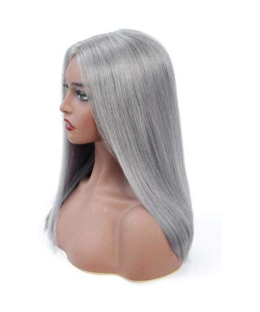 Real Hair Lace Front Wig - 18 Gray Heat-Resistant Synthetic Wig for Women | 150% Density Medium Length Long Smooth Hair - Buy Online on GoSupps.com