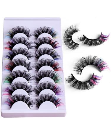 Upgraded 7 Pairs Dramatic Colored Lashes - 14 Colors Eyelashes Mix Wispy Faux Mink Lashes - Fluffy Long False Eyelashes - Reusable D Curl Lash Strips - 2 COLORS - 7color-1 - Buy Online on GoSupps.com