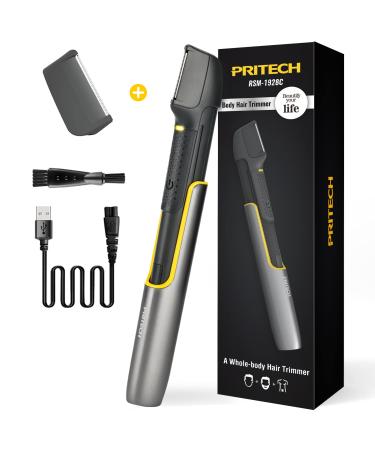PRITECH Body Hair Trimmer for Men Rechargeable Hair Trimmer for Pubic Area Back Face Legs and Beard Wet and Dry Use with Extra Replacement Blade 1 Hair Trimmer+1 Replacement blade