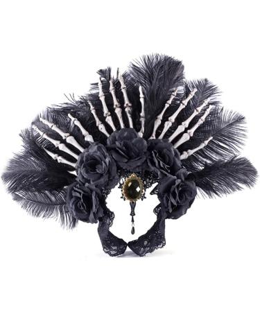 hgnxa Flower Thin Side Headband with Feather Skull Hair Hoop Fashion Women Halloween Party Hairstyle Headwear Black - Buy Online on GoSupps.com