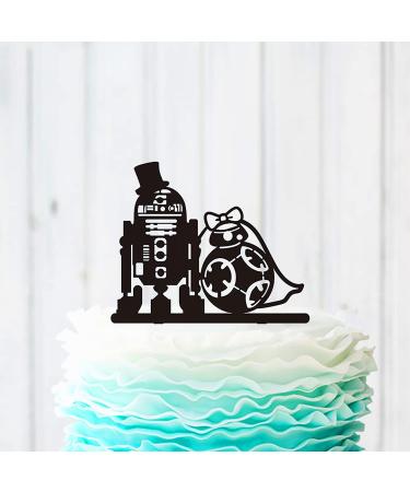 MYAMPED R2D2 BB8 Cake Topper - Glitter Black R2D2 BB8 Robot Wedding Cake Topper Decorations Suitable for Halloween Wedding Engagement or Wedding Anniversary - Buy Online on GoSupps.com