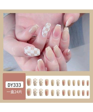 French Tip Press on Nails - Short Press On Nails with Nail Tips Checkerboard Pink False Nails press on nails Acrylic False Nails Cute Artificial Nails - Buy Online on GoSupps.com