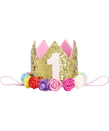 FYMNSI Baby Girl 1st Birthday Outfit - Flower Printed Short Sleeve Romper, Tutu Skirt, Crown Headband 3pcs Set - 1 Year Yellow + Pink - Buy Online on GoSupps.com