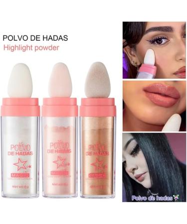 Hocossy Highlighter Powder Stick - 3 Colors Glitter Patting Powder for Face, Eyes, Lips, Hair, and Body Glow - Cosmetic Pink - Buy Online on GoSupps.com