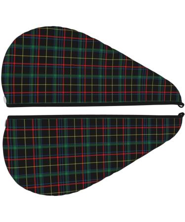 Hair Towel Wrap - Quick Drying Hair Turban with Button | Buffalo Plaid Dark Green | International Shipping - Buy Online on GoSupps.com