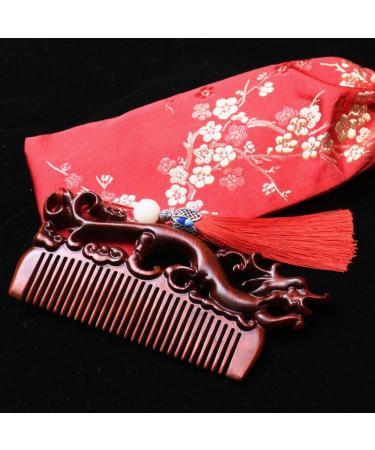 wooden wide tooth comb comb wide tooth comb for curls Red Sandalwood Comb with Ancient Style Carving and Dragon Phoenix Rosewood Comb One color