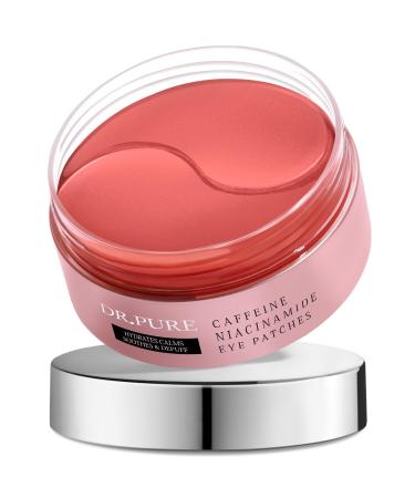Dr. Pure Under Eye Patches for Puffiness: Caffeine Eye Mask Soothe Fine Lines Wrinkles with Niacinamide Hyaluronic Acid - Reduce Dark Circles Eye Gel Pad (30 Pairs) Pink