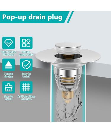 Abizarch 2Pcs Sink Plug Universal Bathroom Sink Plug with Strainer Pop Up Sink Hole Plug Cover Stainless Steel Push Sink Plug for 33 to 40mm Drain Holes Sturdy Rustproof Sink Plug for Bathroom Kitchen - Buy Online on GoSupps.com