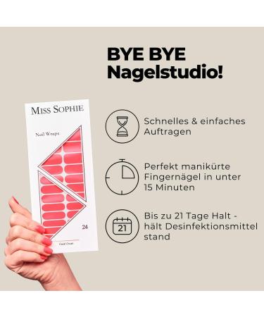 Original Miss Sophie Nail Foils - Coral Crush | 24 Ultra-Thin Nail Polish Strips for Fingers & Toes | Adheres to Natural & Acrylic Nails | Perfect for Gel & Shellac Applications - Buy Online on GoSupps.com