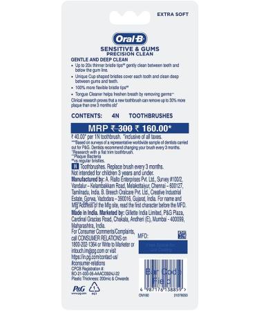 Oral B Ultrathin Sensitive Manual Toothbrush for Adults - Buy 2 Get 2 Free | Multicolor | International Shipping Available - Buy Online on GoSupps.com
