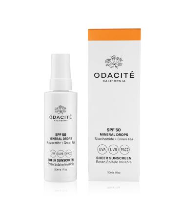 Odacite Skin Care - Face Sunscreen SPF 50 Sheer Mineral Drops  Niacinamide and Green Tea - Lightweight Non-Greasy Cream is Anti-Aging & Broad Spectrum Protection for Mature & Sensitive Skin - Fragrance-Free  1 Fl Oz