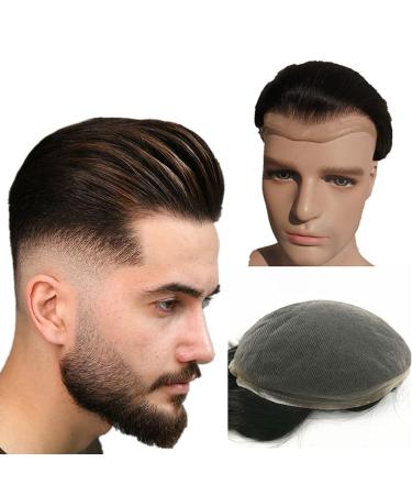 NLW Mens toupee human hair replacement System European human hair Swiss Lace hair piece toupee for men 10x8" base #2 Dark brown #2 deep brown