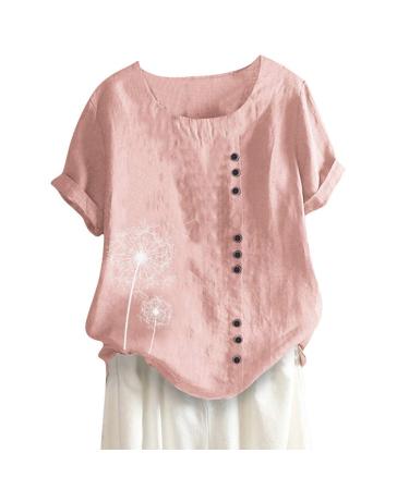 T-Shirt Women's Summer Blouse Short Sleeve T-Shirt V-Neck Clothing Woman Loose Comfortable Crew Neck Clothes Pullover Teenager Pullover with Print T-Shirt Loose Pink XL