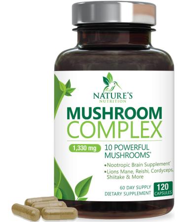 Mushroom Supplement - 10 Mushroom Complex - Lions Mane Reishi Turkey Tail Chaga Cordyceps Shiitake & Maitake - Nootropic Brain Supplement Memory Focus & Imumune Health Support - 120 Capsules 120 Count (Pack of 1) - Buy Online on GoSupps.com