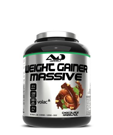 Addict sport nutrition - Weight gainer massive - Prise de masse musculaire avec prot ine concentr e - Ultra calorique 1200 kcal par dose -51g de prot ine et 21g de BCAA -2 5 kg -Go t chocolat-noisette Chocolat - noisette 2.5 kg (Lot de 1)