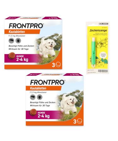 FRONTPRO chewable tablets for dogs 2-4kg double pack against ticks and fleas with tick tweezers: protection for 30 days