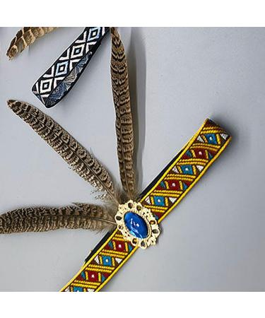 Indian Headband Headdress Feather Headband Native American Feather Headband Hair Band Headwear Headpiece Fashion Elegant Flapper Headband Hair Decoration for Women Blue Diamond Style - Buy Online on GoSupps.com