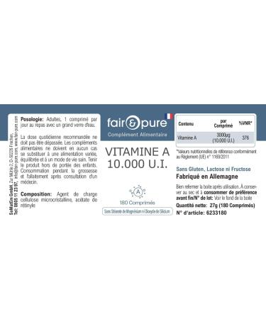 SoMatEm Fair & Pure vitamin A tablets 10000 IE 180 pieces 3000 g per tablet vegan food supplement without additives produced in Germany - Buy Online on GoSupps.com