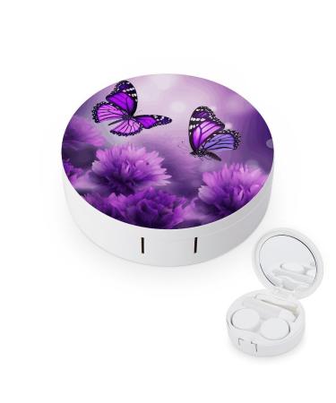 Contact Lens Case Purple Flower Butterflies Print Plastic Contact Lens Case contact Lens Care Box ontact Lens Travel Box