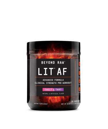 Beyond Raw LIT AF | Advanced Formula Clinical Strength Pre-Workout Powder | Contains Caffeine, L-Citruline, and Nitrosigine | Sweet & Tart | 20 Servings