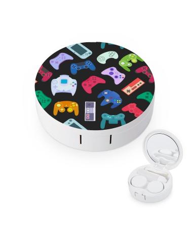 Bagea-Ka Video Game Weapon Controller Black White Pattern Contact Lens Case Box Eye Care Kit Holder Mirror Box with Tweezers Remover Tool Solution Bottle for Outdoor Travel & Home