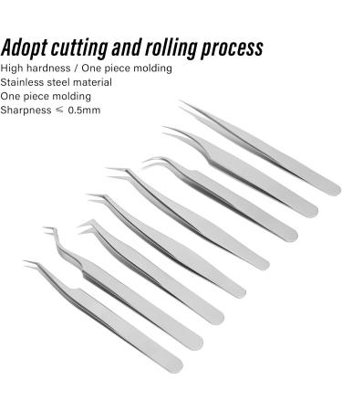 8PC Stainless Steel Eyelash Tweezers Set - Ergonomic Design Fine Pointed & Portable Makeup Tools for Eyelash Extension - Buy Online on GoSupps.com