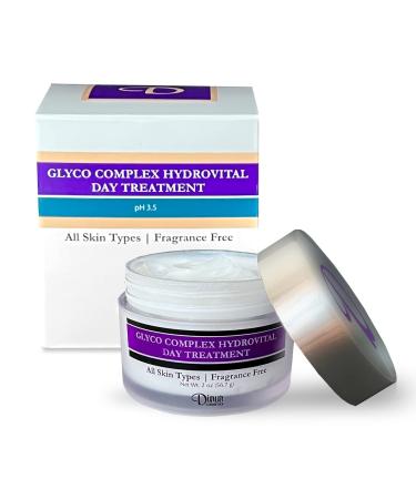 Dinur Cosmetics Glyco Complex Day Treatment Lightweight Moisturizing Cream with Glycolic Acid Exfoliating & Hydrating Formula for Smoother Radiant Skin Ideal for Use Under Makeup or Alone 2 OZ