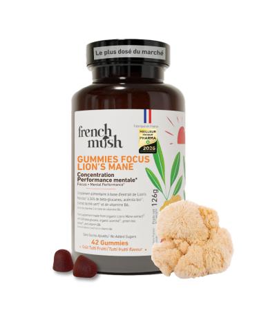 French Mush Lion s Mane Gummies Compl ment M moire et Concentration Multivitamines avec Vitamine C B6 Ac rola et Th Vert Bien- tre Relaxation 42 Gummies Vegan Multifruits