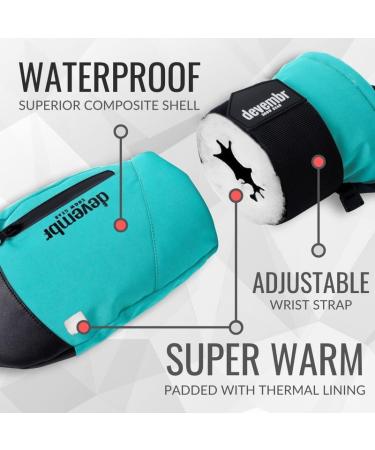 Devembr Waterproof Ski Mittens with Wrist Guards | Warm Snowboard Mittens in Teal (S/M/L) - Shop Now! - Buy Online on GoSupps.com