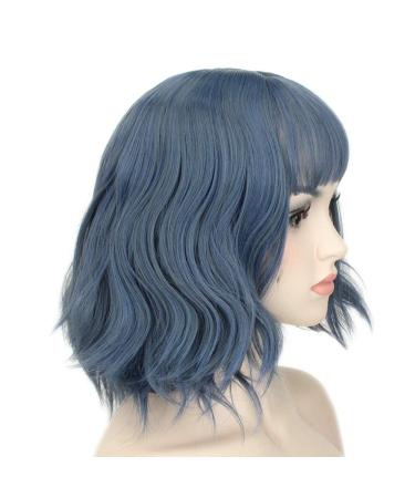 Topcosplay Women's Short Bob Wig - Curly Blue Synthetic Ponytail - Perfect for Halloween & Costume Parties - Buy Online on GoSupps.com
