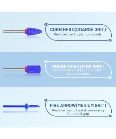 Subay Ceramic Nail Drill Bits Set - 3/32'' Acrylic Manicure Pedicure Cuticle Gel Nail Polishing (3Pcs) Blue - Buy Online on GoSupps.com