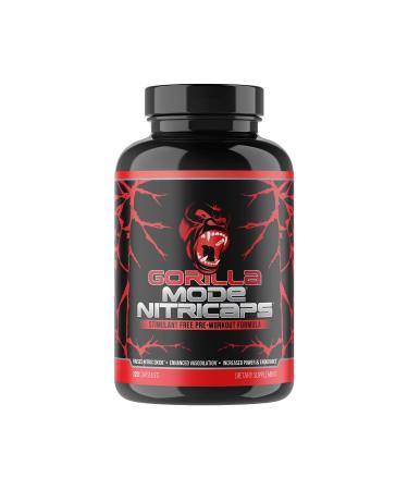 Gorilla Mode Nitricaps - Stimulant Free Pre-Workout Capsules - Massive Pumps Vasodilation Performance - Nitrosigine Agmatine Sulfate VasoDrive-AP Electrolytes / 120 Capsules
