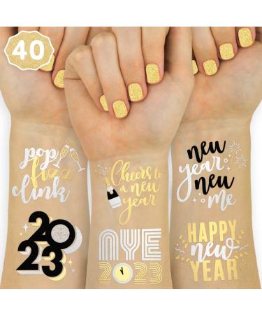 xo  Fetti New Years Eve Party Supplies Tattoos - 40 Glitter Styles | NYE Party Favors  Happy New Year Decorations  NYE 2023 Decor