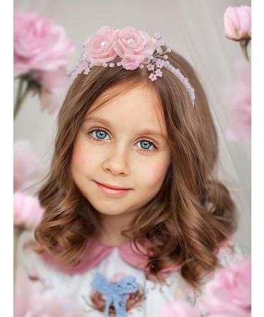 IYOU Flower Girl Headpiece Pink Floral Headbands Pearl Princess Birthday Wedding Hair Accessories for Girls - Buy Online on GoSupps.com