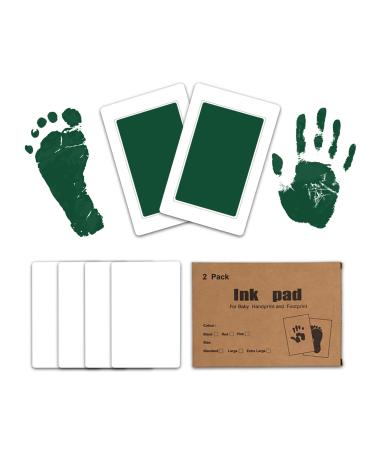 Xingwenice Baby Clean Touch Ink Pad for Newborn Footprint Handprint - Inkless Infant Hand & Foot Stamp Paw Print Kit, Perfect Family Memory Keepsake or Baby Shower Gifts, Set of Two (Large, Green) Large Green