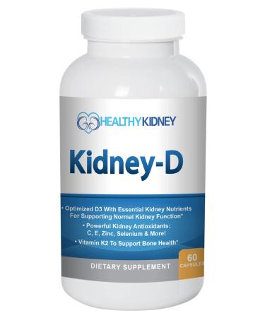 Kidney-D Kidney Supplement. Vitamin D Optimized for Kidney Support. Vitamin D3 and 7 Kidney Vitamins and Nutrients Designed for Kidney Health and More 60 Count (Pack of 1)