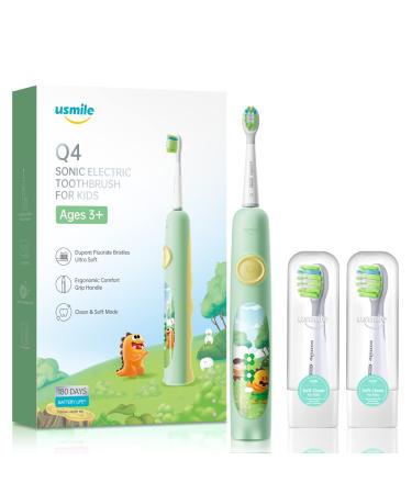 usmile Kids Electric Toothbrush Rechargeable Type-C with Soft Bristles  2-Minute Timer  Dinosaur Pattern  Easy-Grip Silicone Handle  1 Charge Last for 6 Months  Ages 3+  Green