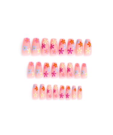 Sethexy Coffin Flower False Nails 24 Stay-True Pink Acrylic Stick-On Nails for Women & Girls | Spring Collection - Buy Online on GoSupps.com